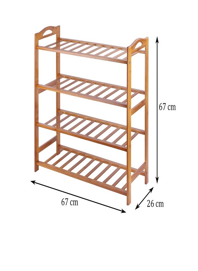 NFI essentials 4 Tier Bamboo Wood Shoe Rack Multipurpose Foldable Rack for Storage Shoes Slipper Chappal Stand Shelf Organizer for Home Kitchen Space Saving Portable Stand - Image 4